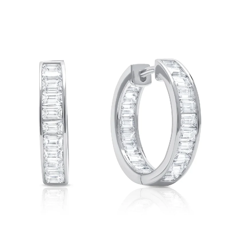 Crislu Platinum Plated Sterling Silver Baguette Cubic Zirconia Hoop Earrings