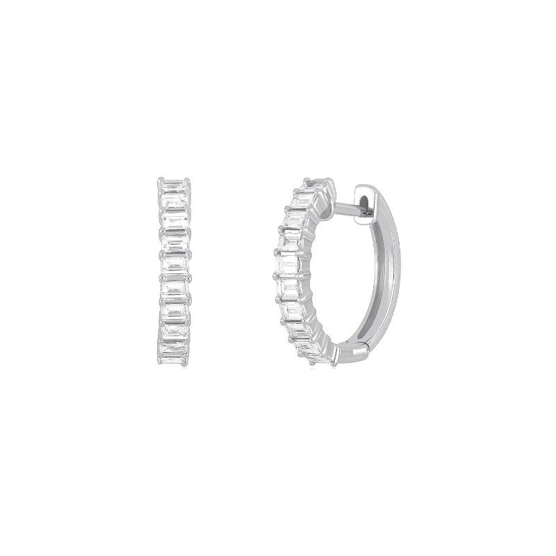 Baguette Hoop Earrings - White Gold