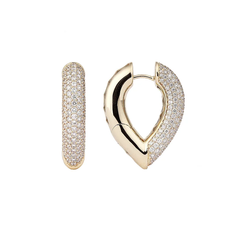 Big Diamond Drop Link Earrings - Yellow Gold