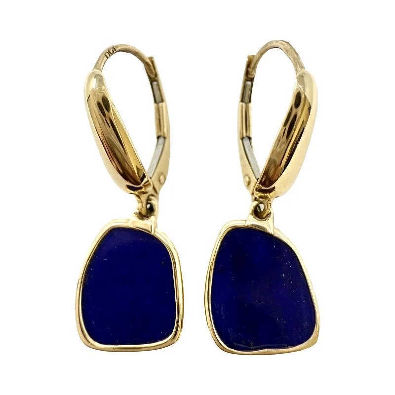 14K Gold Dangle Earrings with Lapis Inlay