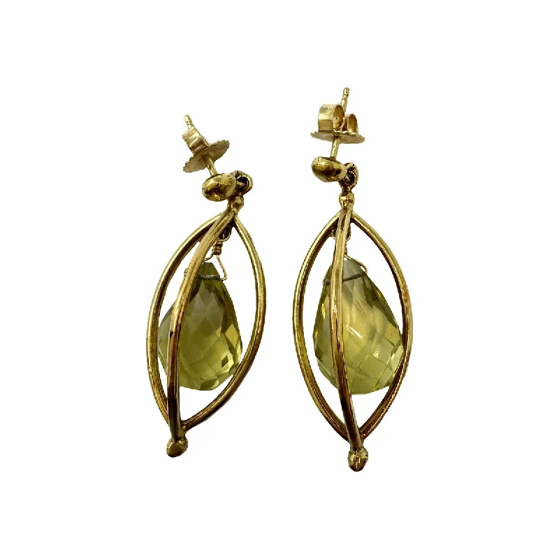 14K Gold Drop Earrings with Faceted Peridot