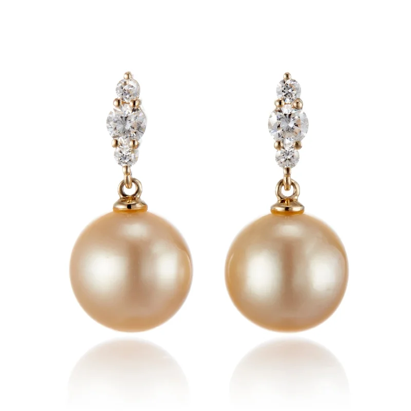 Orion Earrings in Golden South Sea Pearls & Diamonds