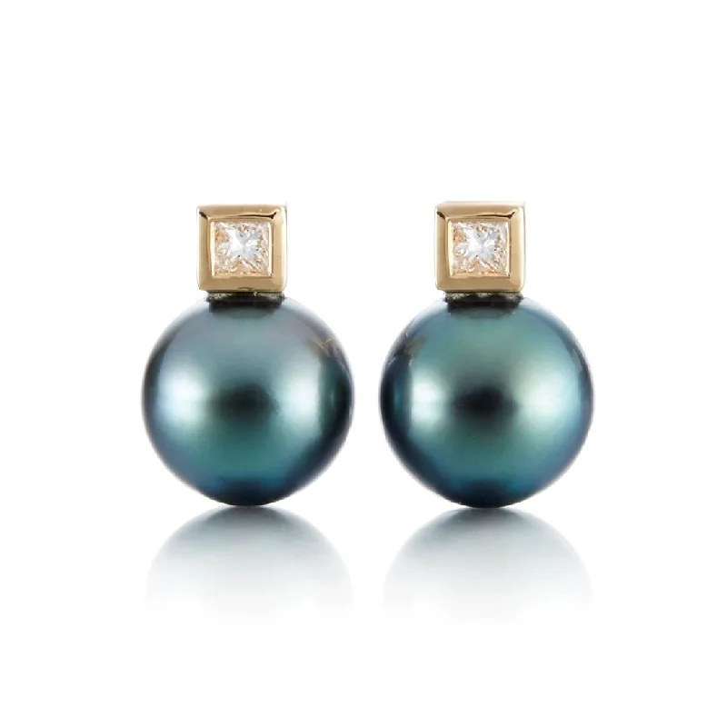 Duchess Earrings in Tahitian Pearls & Diamonds