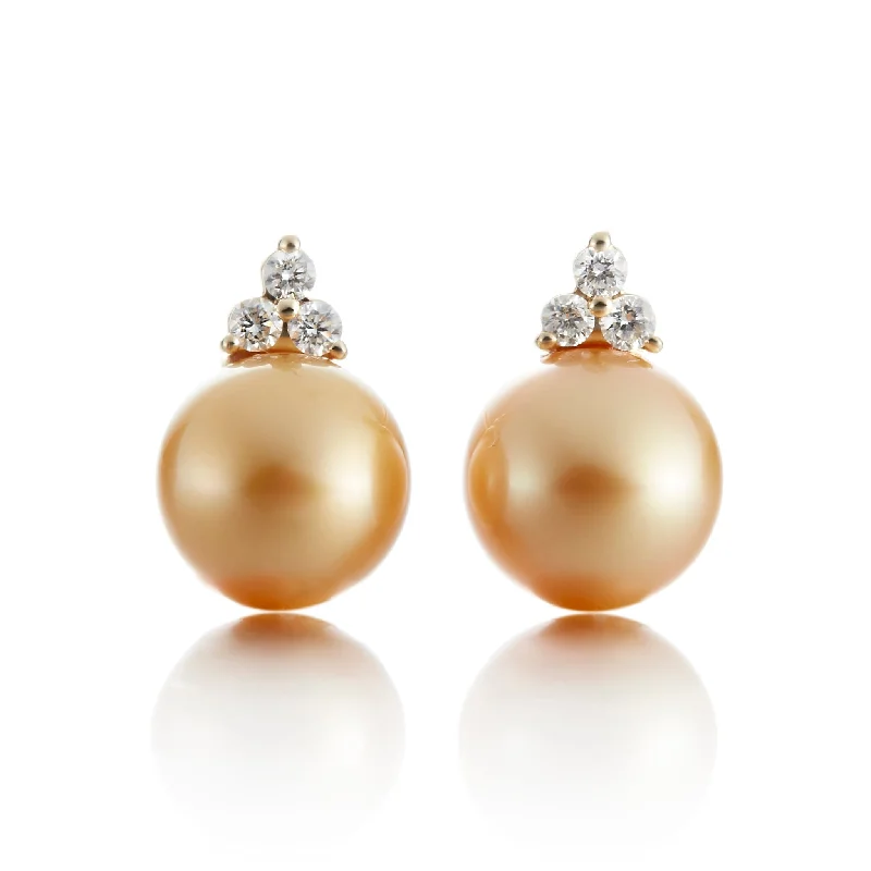 Madison Earrings in Golden South Sea Pearls & Diamonds