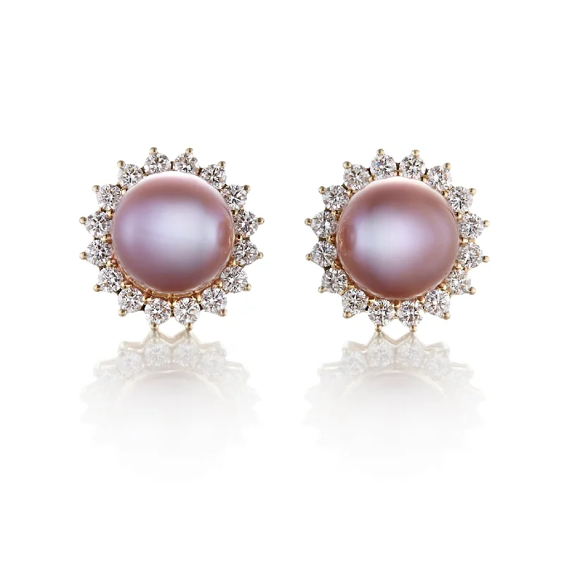 Halo Earrings in Pink Pearls & Diamonds