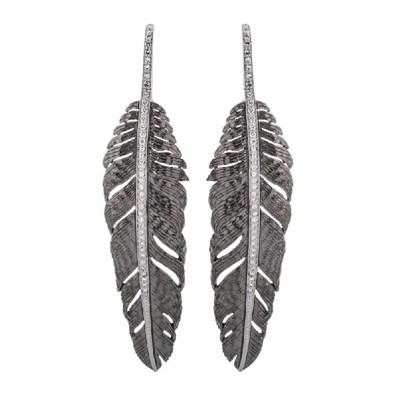 Feather 70mm Earrings with Diamonds