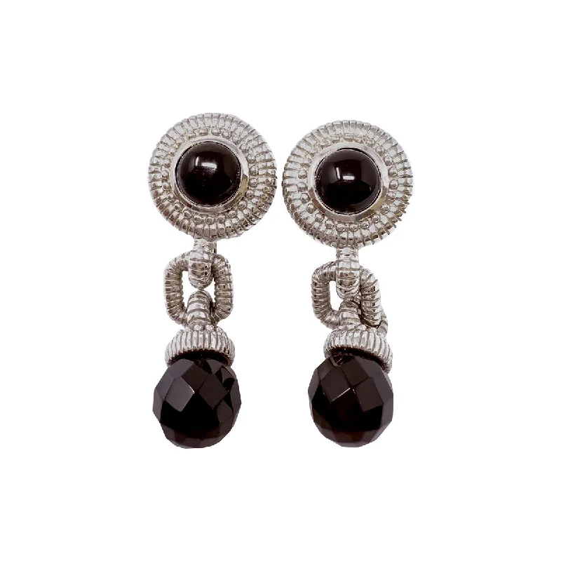 Judith Ripka Round Drop Earrings with CZ and Black Faceted Drop