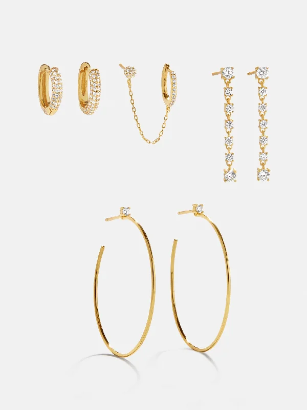 Leighton 18K Gold Earring Set - Gold/Pavé