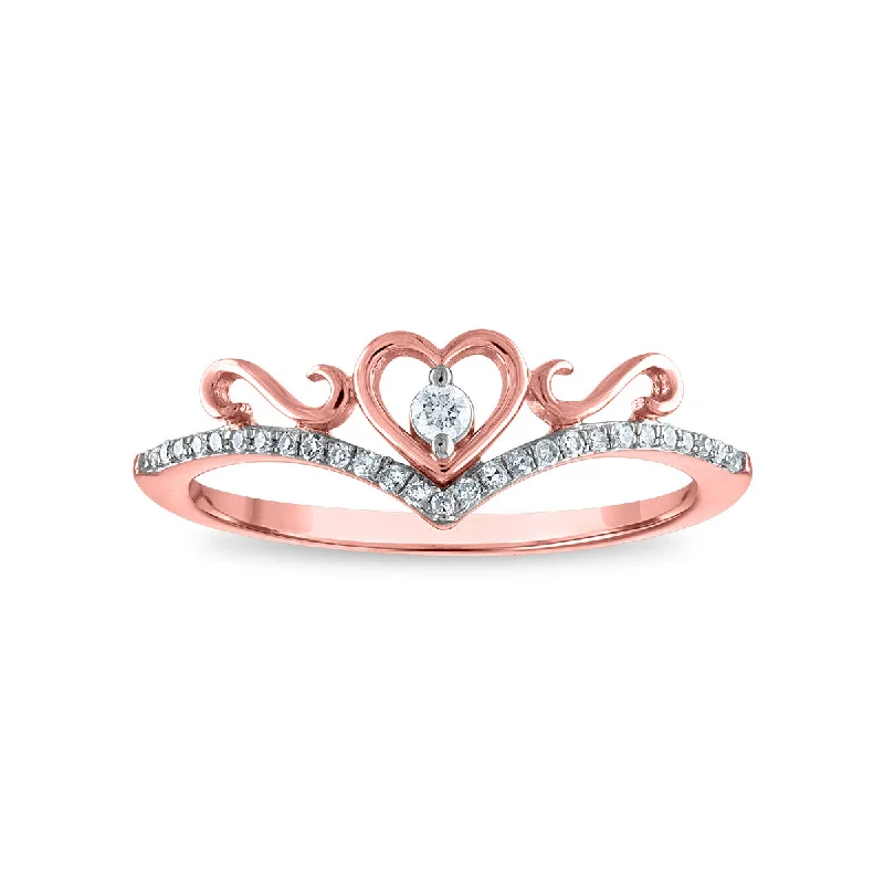 1/10 CTW Diamond Heart Tiara Crown Ring in 10KT Rose Gold