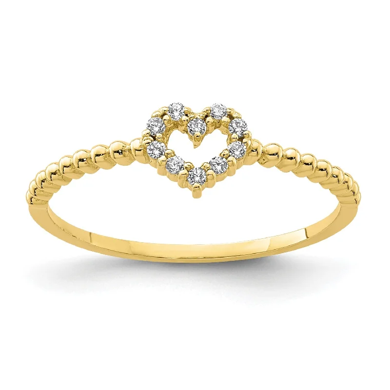 10KT Yellow Gold Cubic Zirconia Heart Ring; Size 7