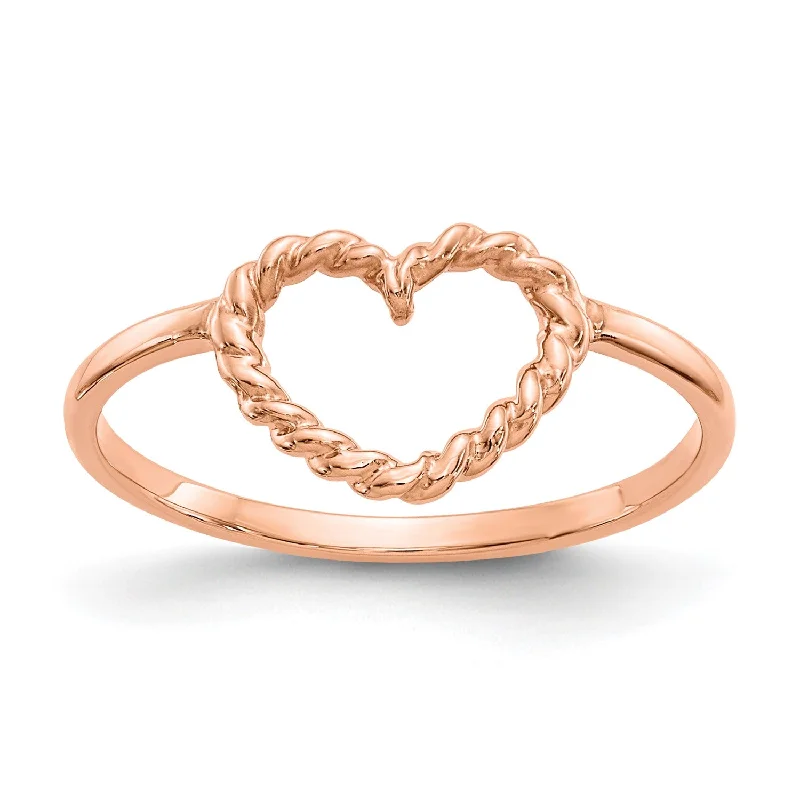 Twisted Rope 14KT Rose Gold Heart Ring; Size 7