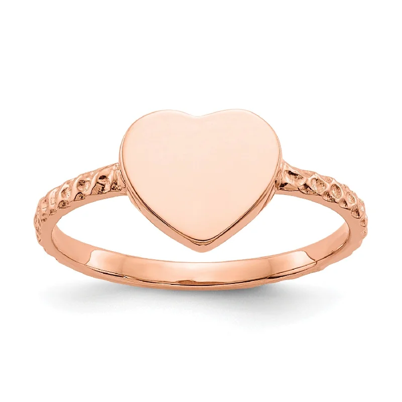 Engravable 14KT Rose Gold Heart Ring; Size 7