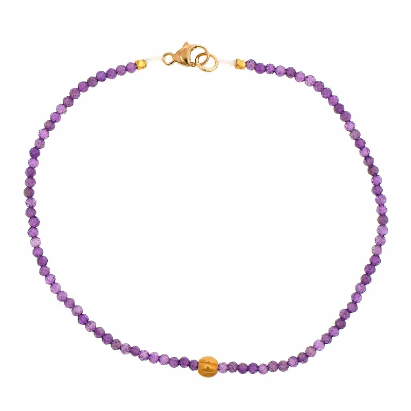 18K Yellow Gold Amethyst Beaded Bracelet