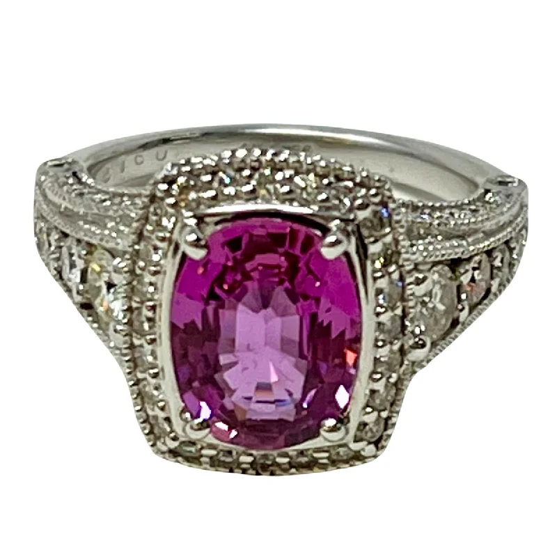 Christofer 18K White Gold Ring with Oval Pink Sapphire and Diamond