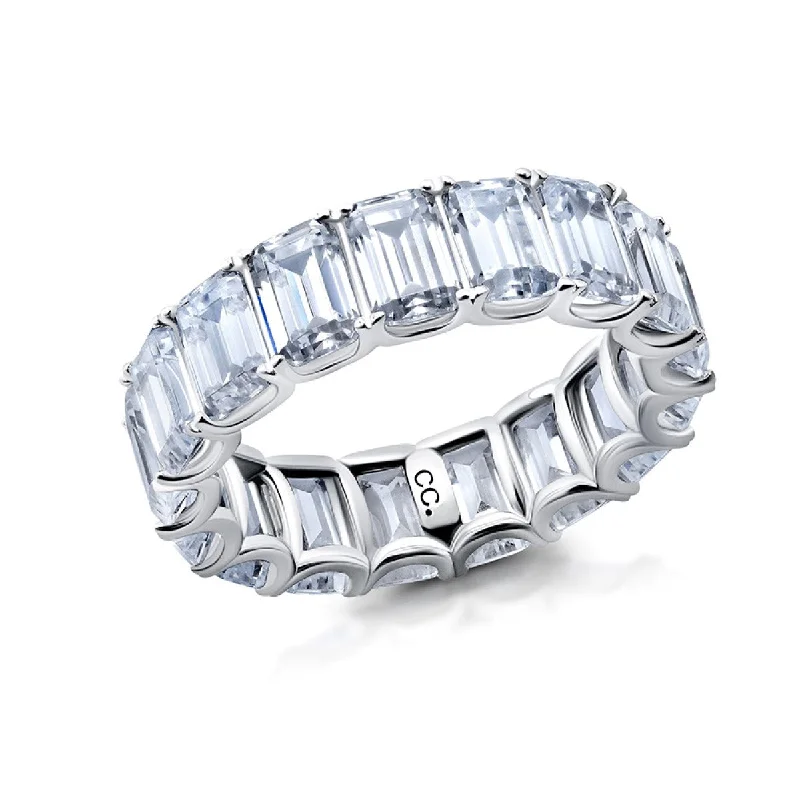 Crislu Cubic Zirconia Eternity Ring in Platinum Plated Sterling Silver. Size 7