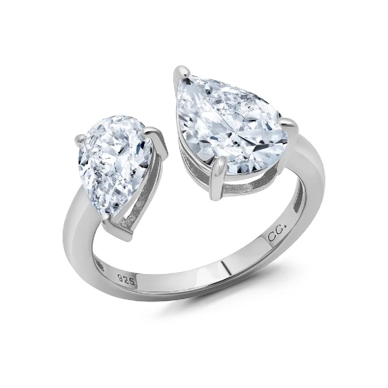 Crislu Platinum Plated Dual Tear Drop Ring