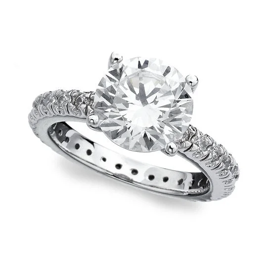 Crislu Platinum Plated Sterling Silver and Cubic Zirconia Solitaire Ring