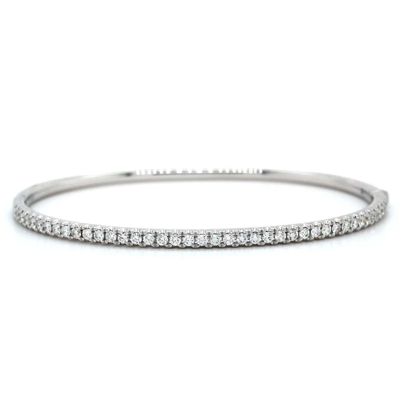 14K White Gold Prong Set Diamond Bangle