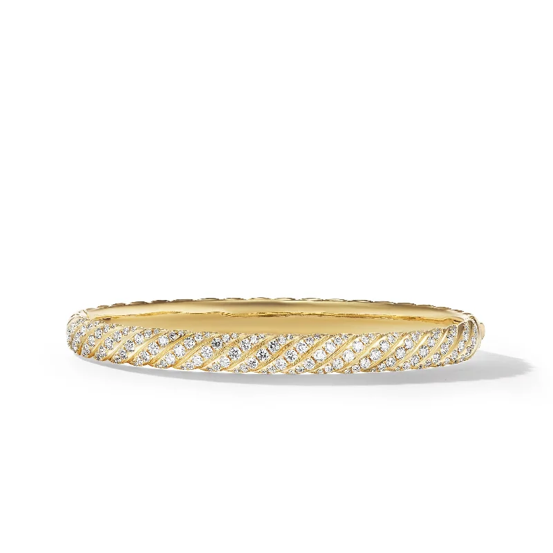 Sculpted Cable Bangle Bracelet in 18K Yellow Gold with Diamonds, 6.2mm