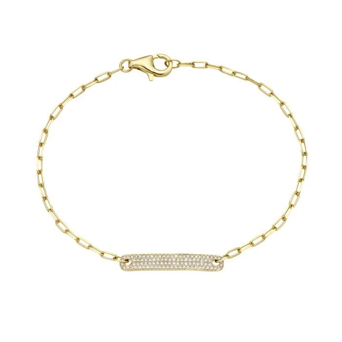 14K Yellow Gold Pave Diamond Bar Paperclip Bracelet