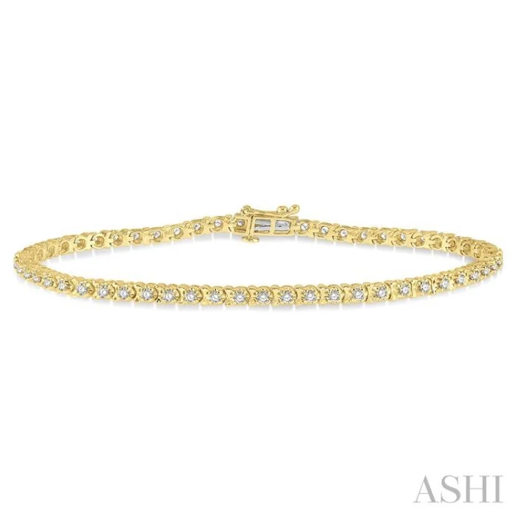 1 ctw Round Cut Diamond Tennis Tulip Bracelet in 14K Yellow Gold