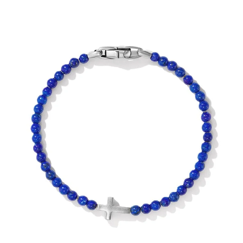 Spiritual Beads Cross Station Bracelet in Sterling Silver with Lapis