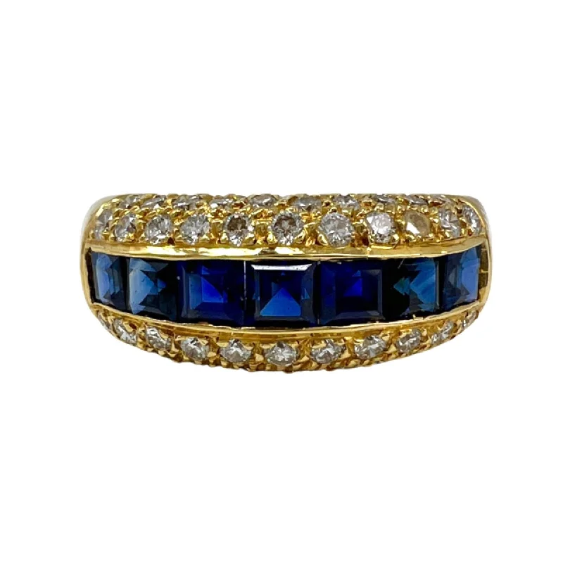 Jacob Marshak 7 Square Sapphire and Pave Set Diamond Ring