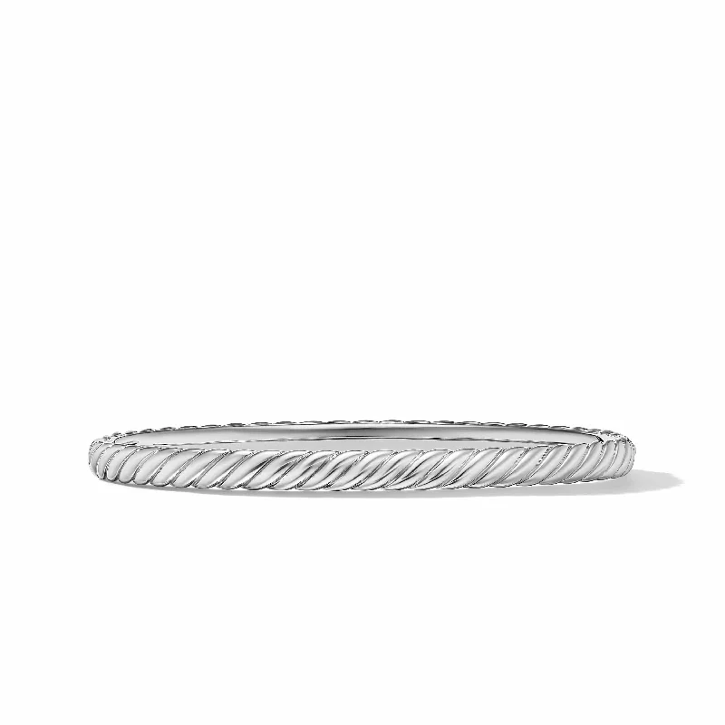 Sculpted Cable Bangle Bracelet in 18K White Gold, 4.6mm