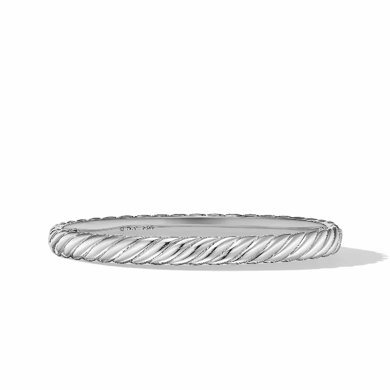 Sculpted Cable Bangle Bracelet in 18K White Gold, 6.2mm