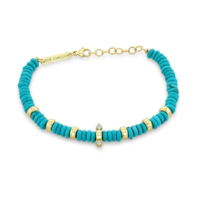 14K Yellow Gold Turquoise and Diamond Bracelet