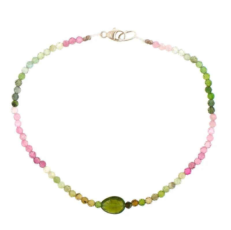 Sterling Silver Watermelon Tourmaline Beaded Bracelet