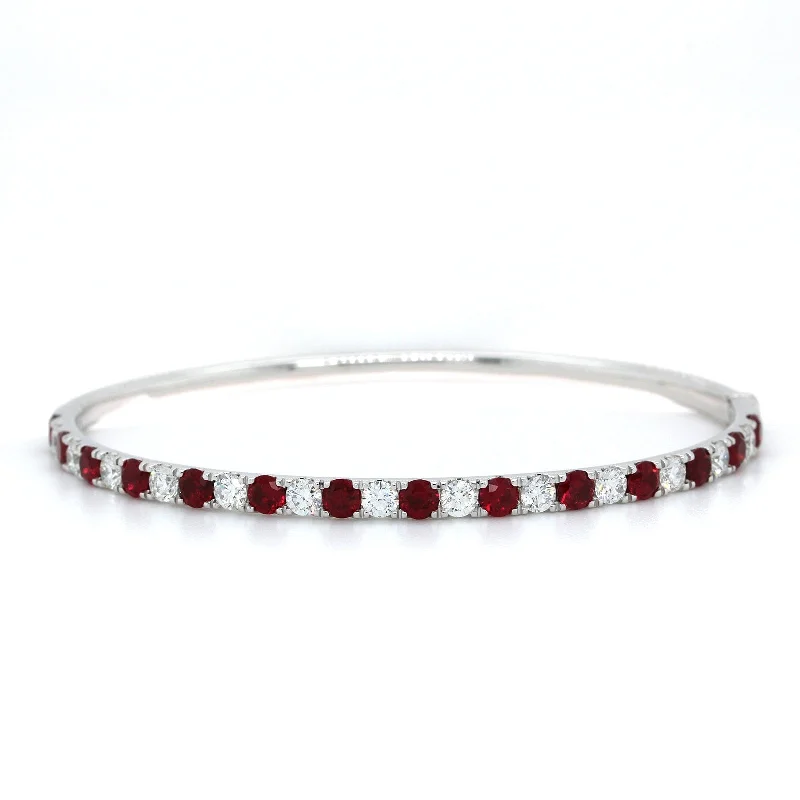 18K White Gold Ruby and Diamond Bangle Bracelet