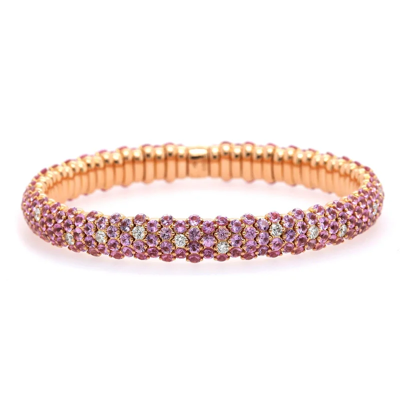 18K Rose Gold Prong Set Alternating Pink Sapphire & Diamond Stretch Bracelet