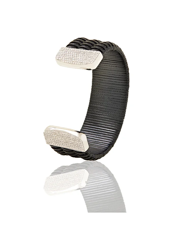 Midnight Swim Nantucket Lightship Basket Cuff with White Gold and Diamonds