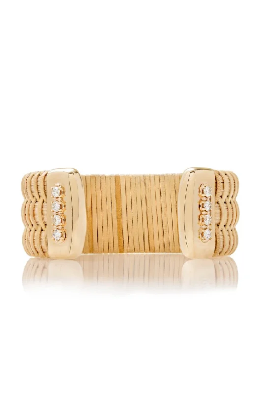 Monomoy Sunrise Nantucket Lightship Basket Cuff with Gold and Diamonds